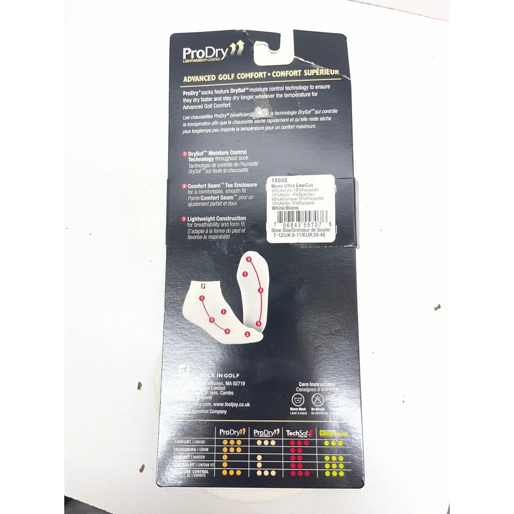 FootJoy ProDry Mens Ultra LowCut Golf Socks White No Show 18048 Size 7-12 New